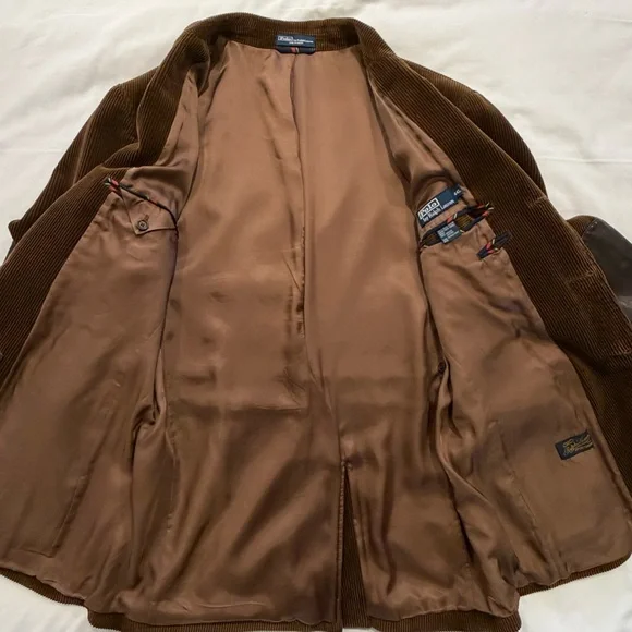Polo Ralph Lauren Brown Corduroy Jacket w/Leather Elbow Patches, 44L, Great Cond